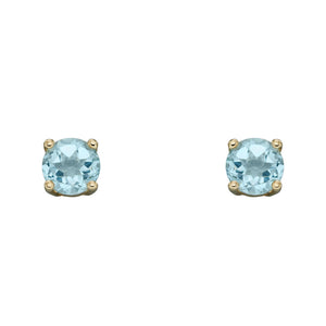 Aquamarine Stud Earrings Set In 9ct Yellow Gold