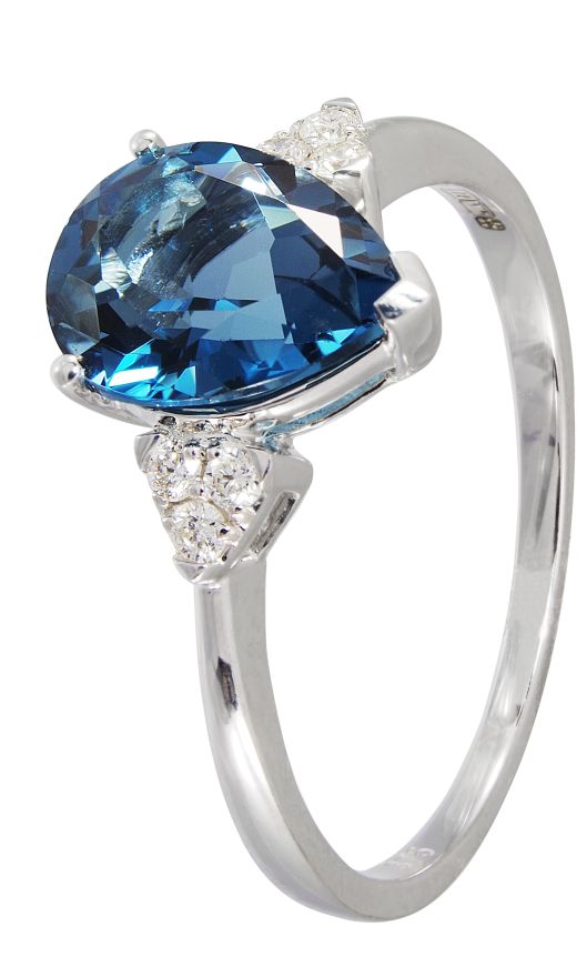 9ct White Gold London Blue Topaz Pear Ring