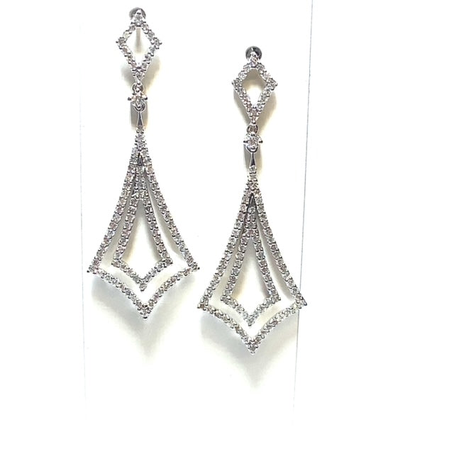 18ct White Gold Diamond Fan Drop Earrings 1.60ct