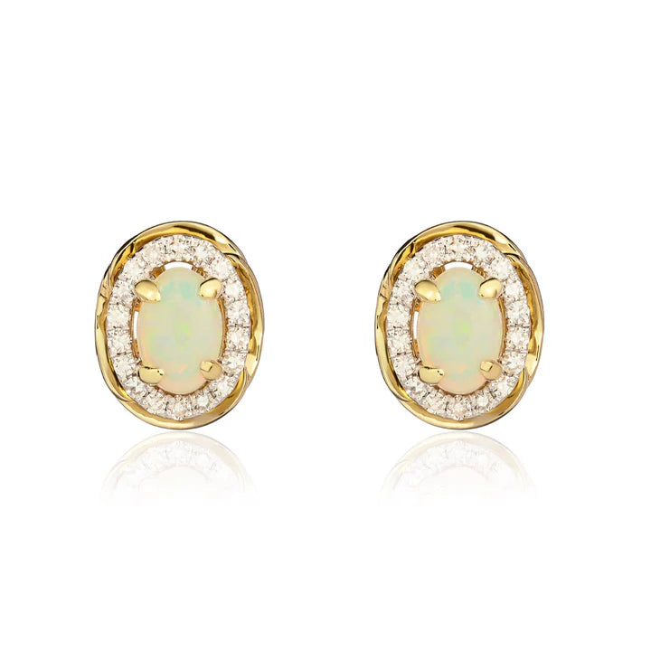 9ct Gold Opal and Diamond Earrings