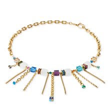 Load image into Gallery viewer, Coeur De Lion GeoCUBE Fringe Necklace- Multicolour Gold
