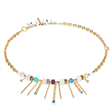 Load image into Gallery viewer, Coeur De Lion GeoCUBE Fringe Necklace- Multicolour Gold
