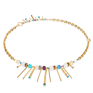 Coeur De Lion GeoCUBE Fringe Necklace- Multicolour Gold