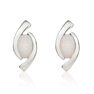 9ct White Gold Opal Earrings