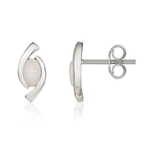 9ct White Gold Opal Earrings