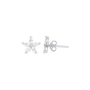 Silver Cubic Zirconia Star Flower Earrings