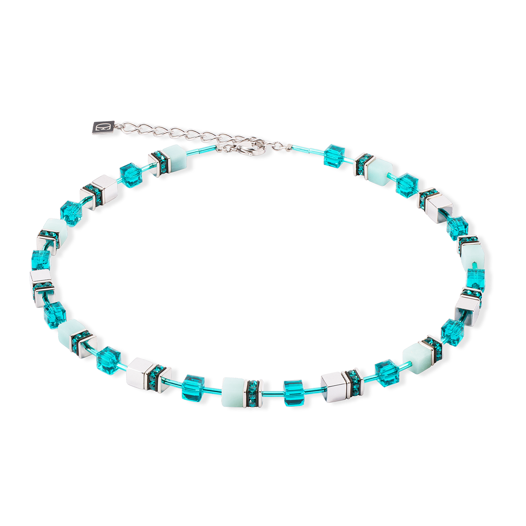 Coeur De Lion GeoCUBE Iconic Mono Necklace - Dark Silver Turquoise