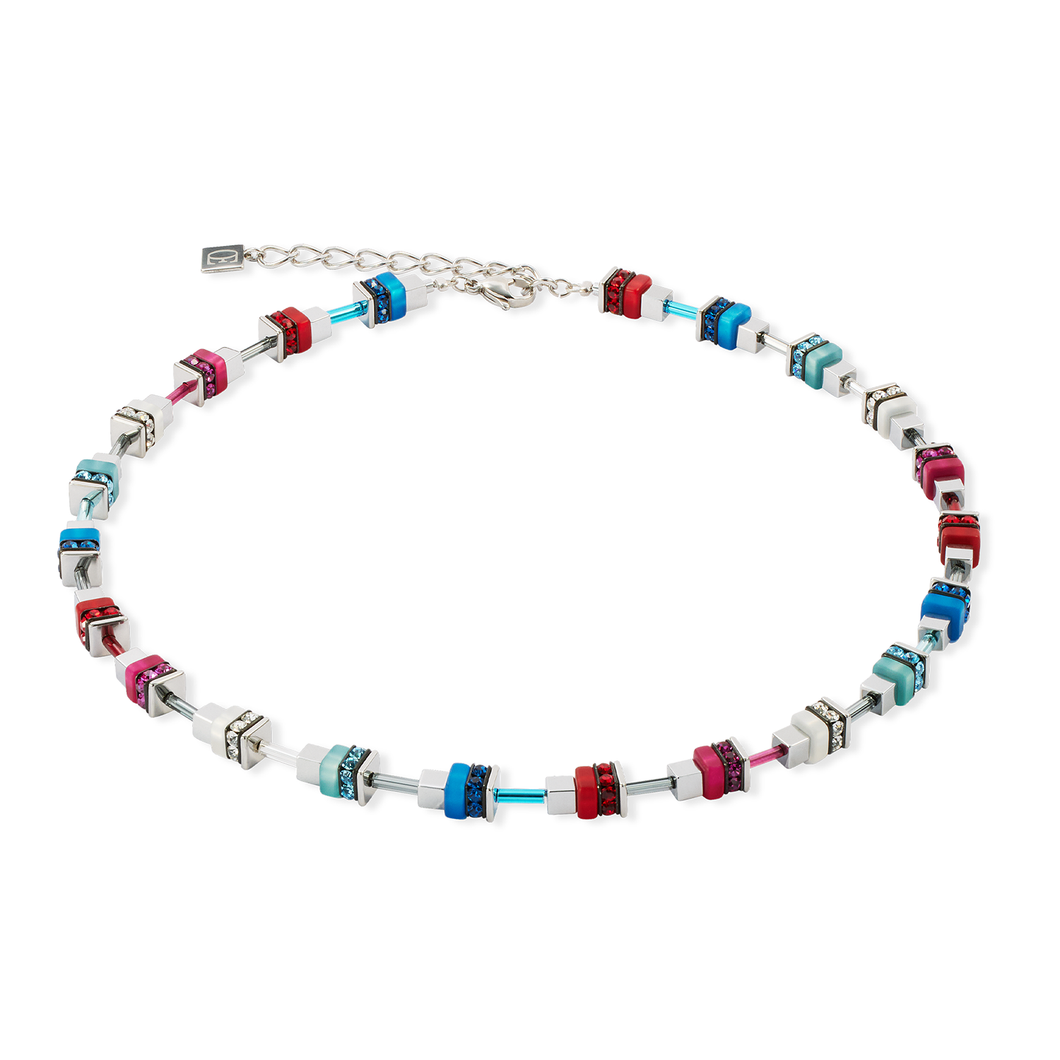 Coeur De Lion Modern Future Cube Necklace Blue-Red