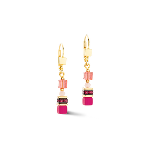 Coeur de Lion Mini Cube Magenta Drop Earrings