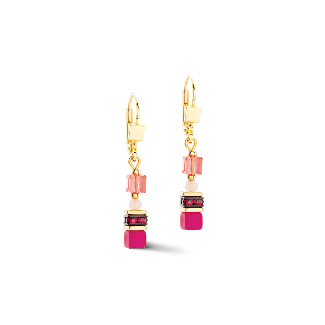 Coeur de Lion Mini Cube Magenta Drop Earrings