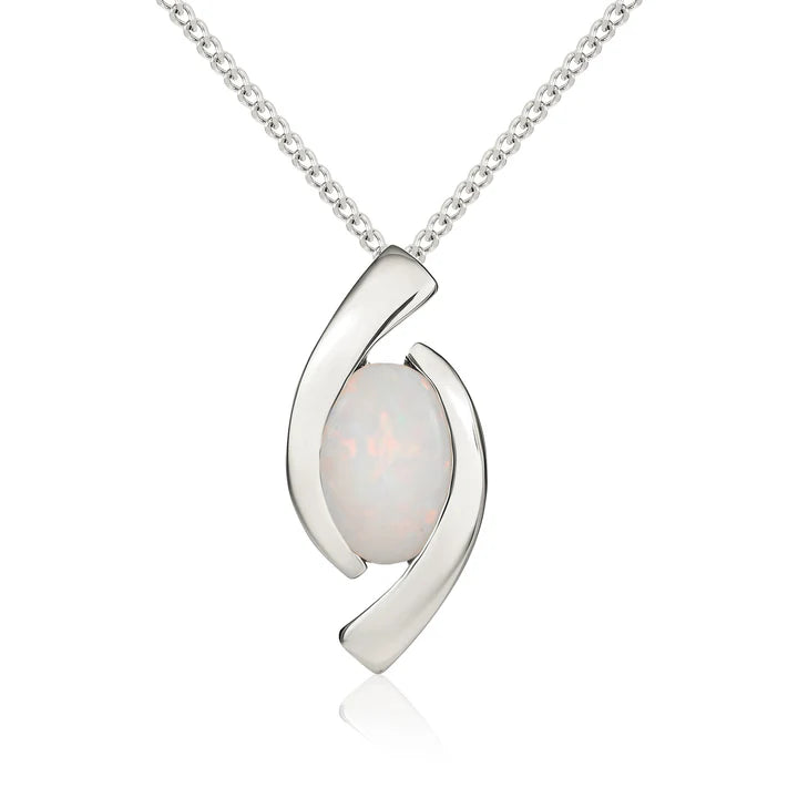 9ct White Gold Opal Pendant