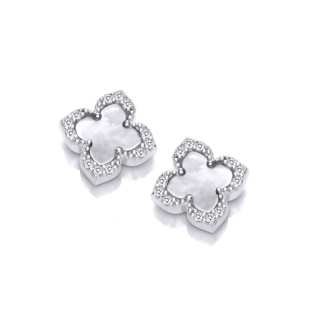 Silver Vintage Clover Earrings - Mother of Pearl