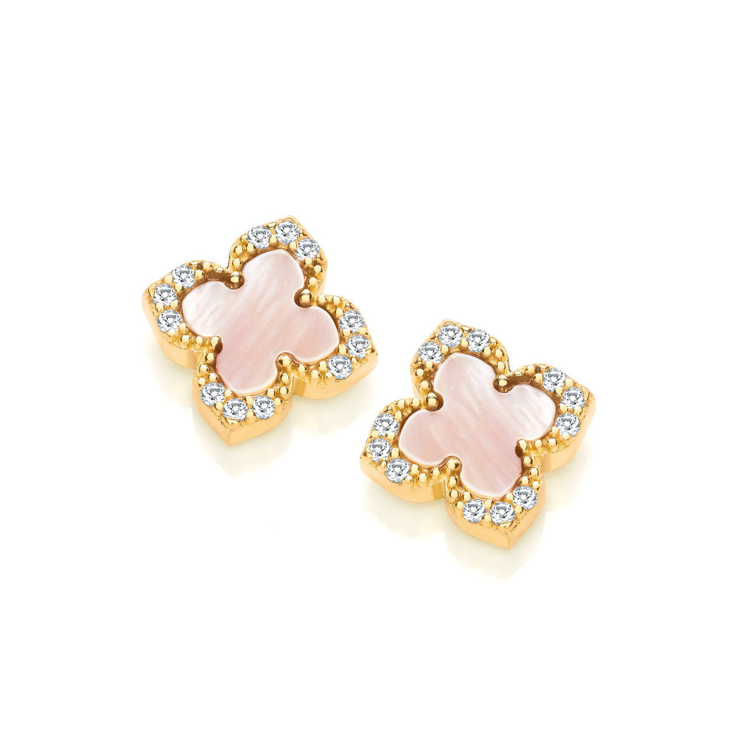 Silver Vintage Clover Earrings - Pink Mother of Pearl