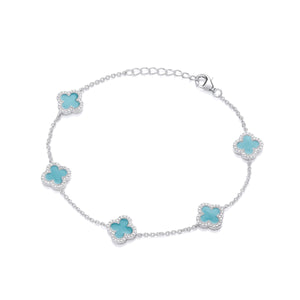 Silver Vintage Clover Bracelet - Turquoise