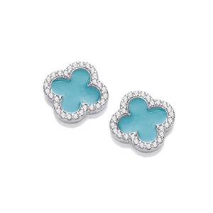 Silver Vintage Clover Earrings - Turquoise