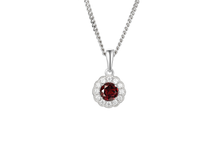 Load image into Gallery viewer, Silver Ruby and Cubic Zirconia Halo Necklace
