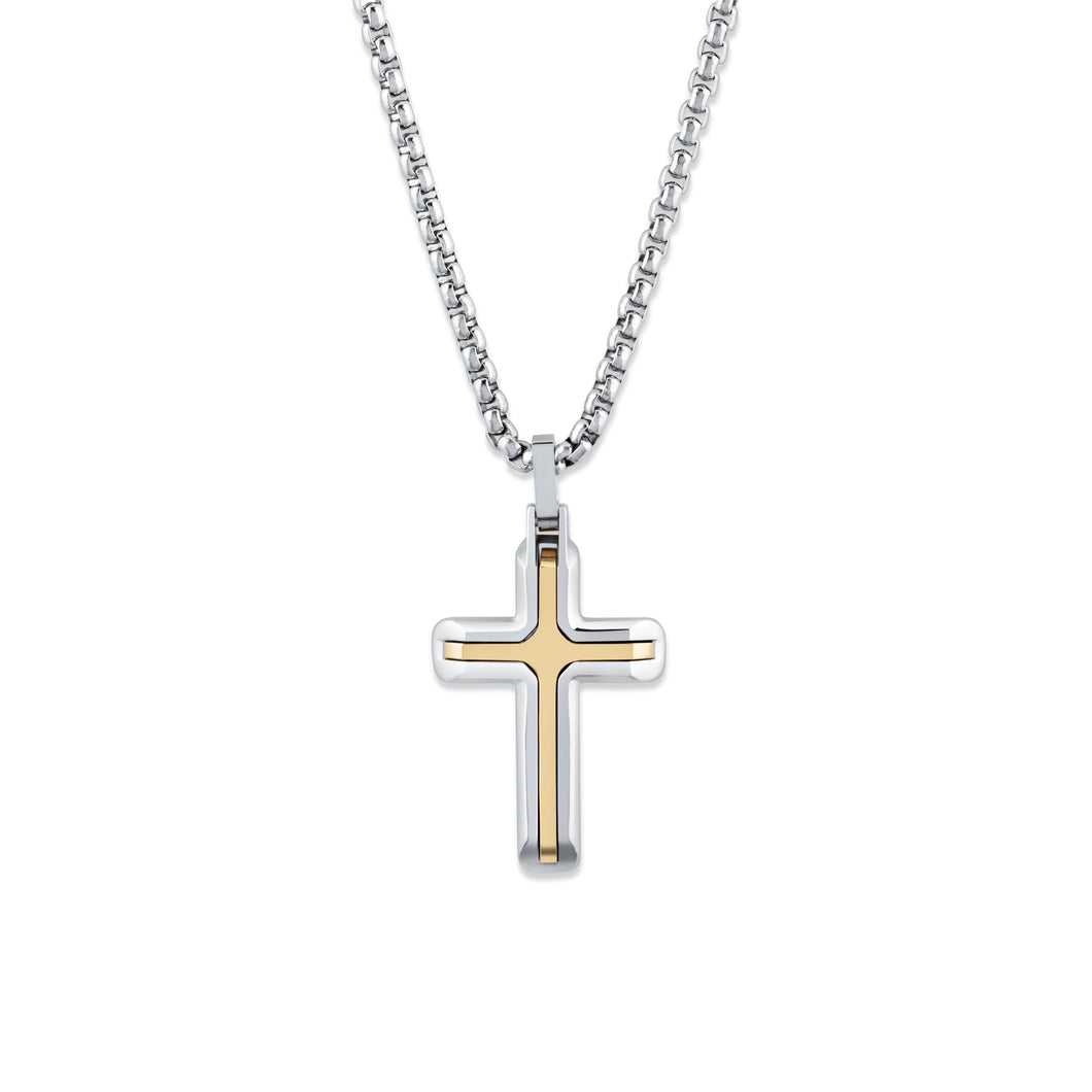 Steel and Gold Plated Cross Necklace