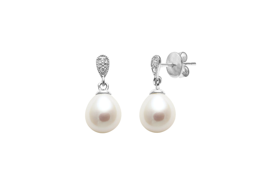 18ct White Gold Diamond and Pearl Earrings