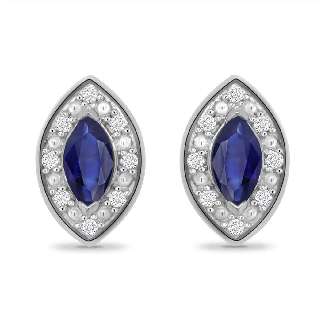 9ct White Gold Marquise Sapphire Earrings