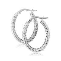 9ct White Gold Oval Twist Hoops