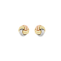 9ct Three Colour Gold Knot Stud Earrings