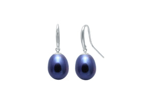 9ct White Gold 10mm Black Pearl Drop Earrings