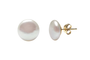 9ct Gold Coin Shaped Pearl Stud Earrings