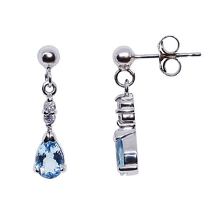 9ct White Gold Aquamarine and Diamond Drop Earrings