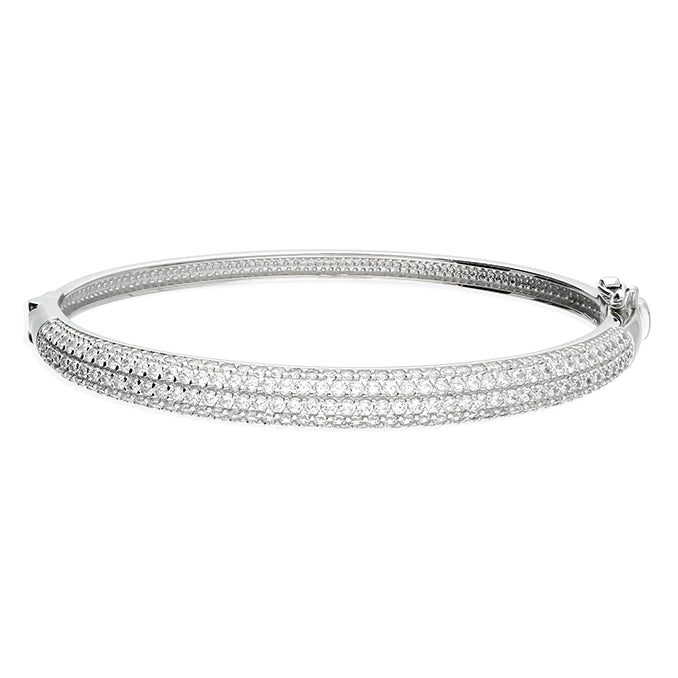 Silver Cubic Zirconia Pave Hinged Bangle