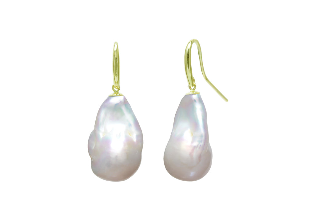 9ct Gold Large Baroque Pearl Drop Earrings