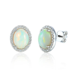 9ct White Gold Opal and Diamond Earrings