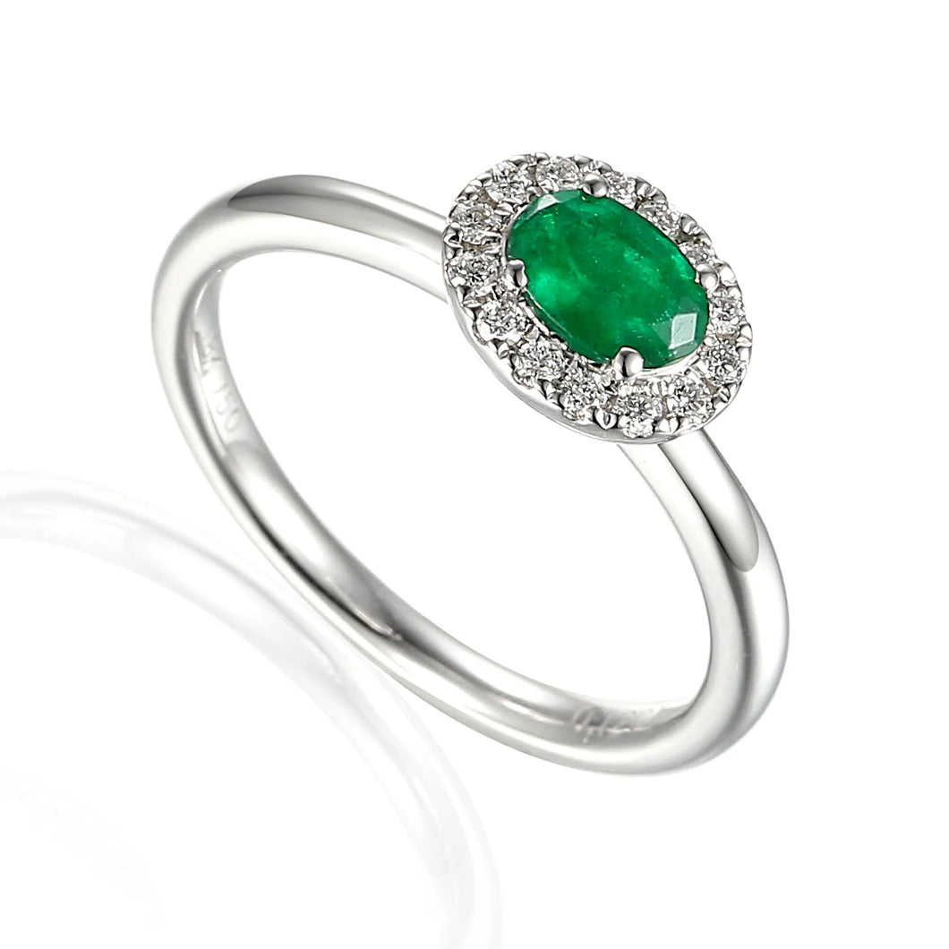 18ct White Gold Emerald and Diamond Ring