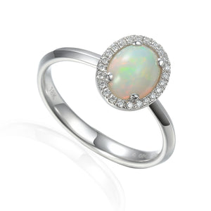 18ct White Gold Opal and Diamond Ring