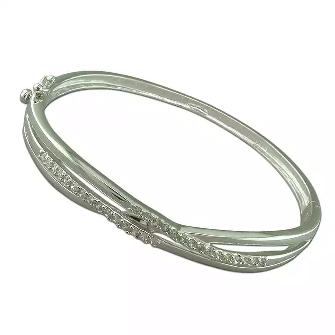 Silver Cubic Zirconia Woven Strand Bangle