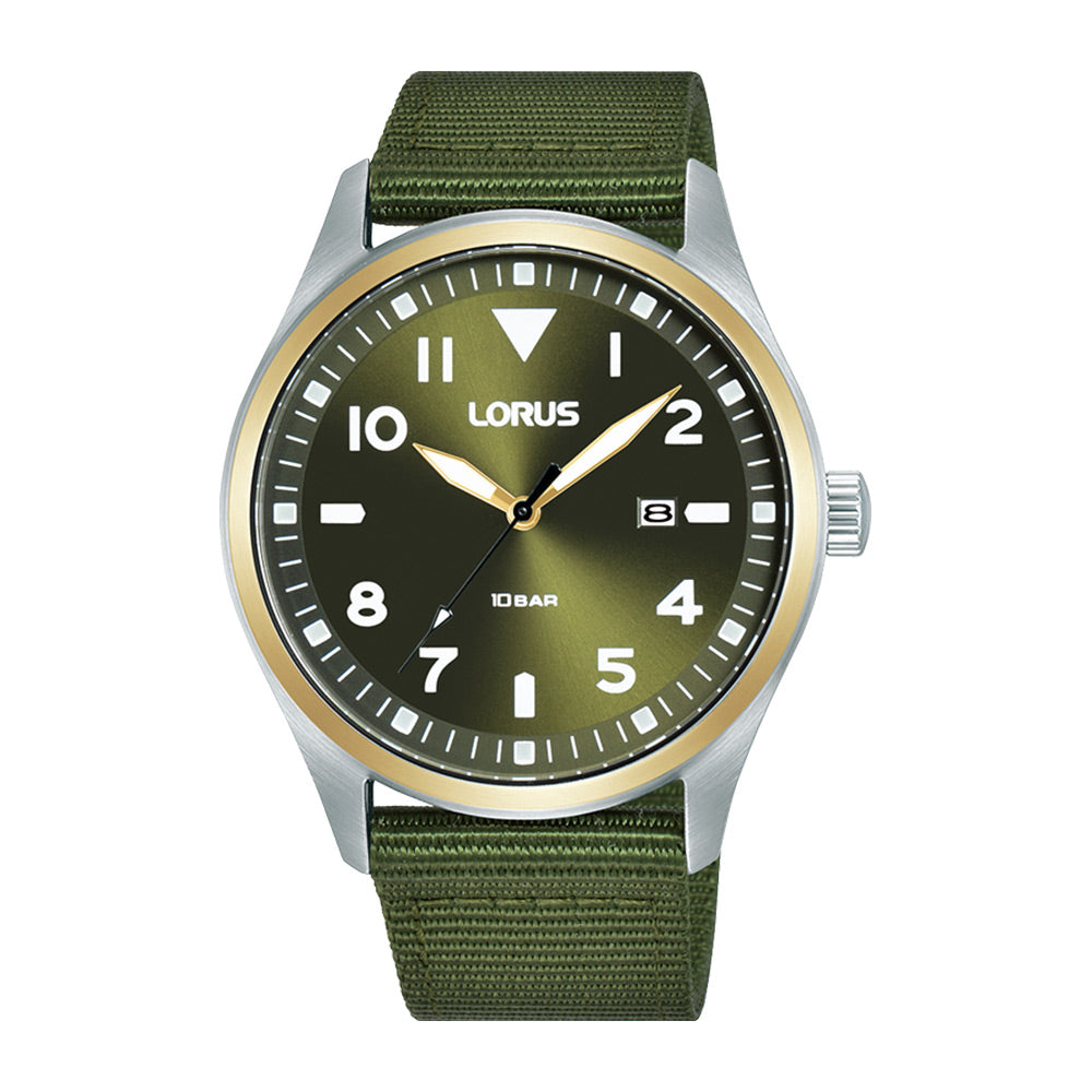 Lorus Gents Green Dial Green Fabric Strap