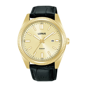 Lorus Gents Classic Watch With Date And Black Leather Strap