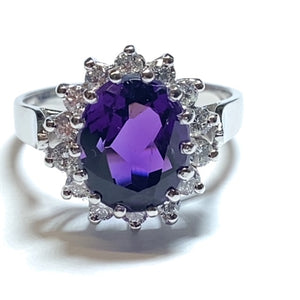 18ct White Gold Amethyst and Diamond Cluster Ring