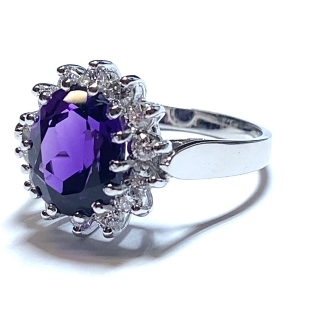 18ct White Gold Amethyst and Diamond Cluster Ring