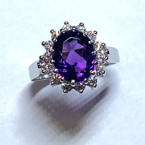 18ct White Gold Amethyst and Diamond Cluster Ring