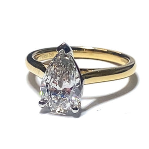 18ct Gold Pear Cut Lab Grown Diamond Ring 2.00ct