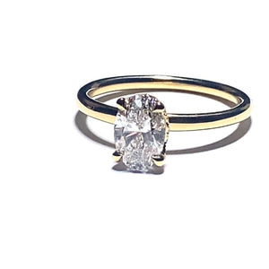 18ct Yellow Gold Hdden Halo Oval Lab Grown Diamond Ring - 1.01ct