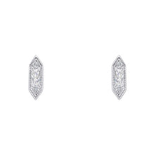 Load image into Gallery viewer, Silver Cubic Zirconia Hex Bar Stud Earrings
