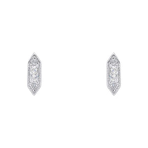 Silver Cubic Zirconia Hex Bar Stud Earrings