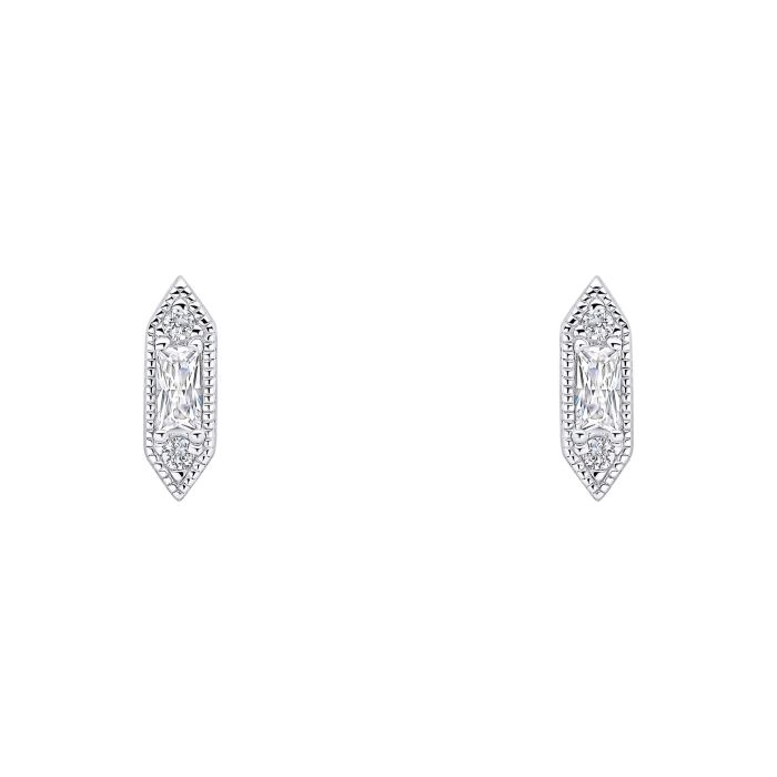 Silver Cubic Zirconia Hex Bar Stud Earrings