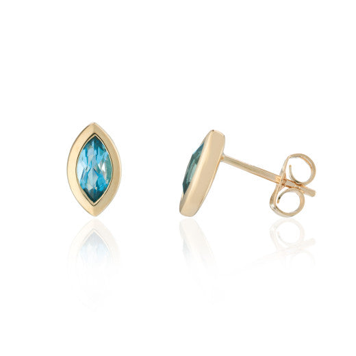 9ct Gold Blue Topaz Marquise Earrings