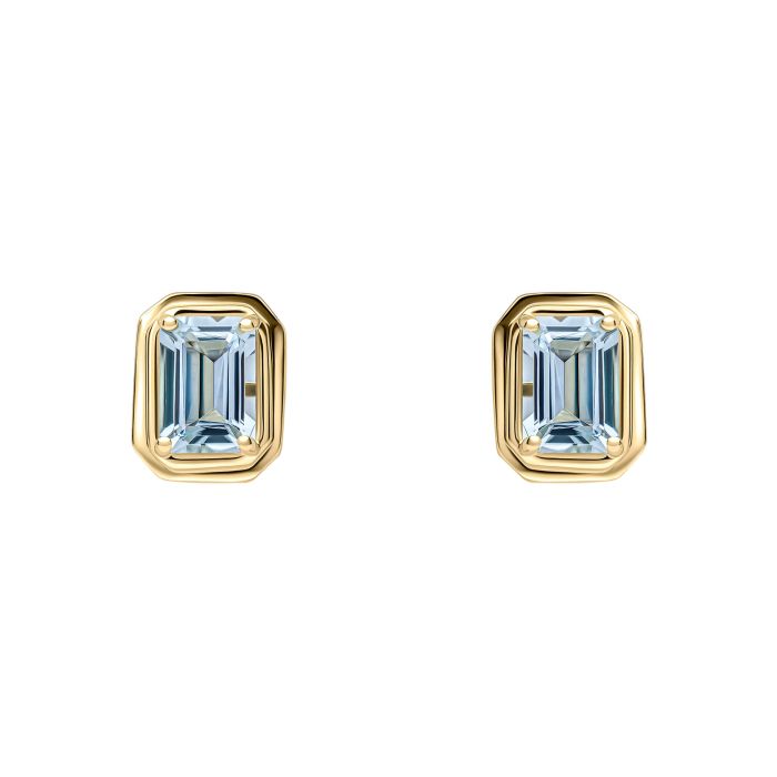 Aquamarine Elongated Stud Earrings Set In 9ct Yellow Gold.