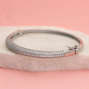 Silver Cubic Zirconia Pave Hinged Bangle