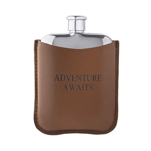 Stainless Steel Hip Flask with Leather Holder
