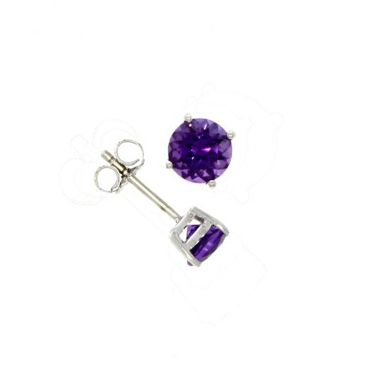 9ct White Gold Claw Set Round Amethyst Studs