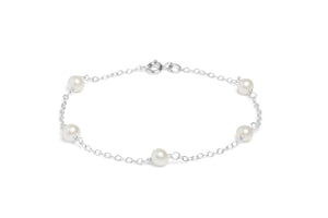 9ct White Gold Chain Bracelet with Cultured Pearls